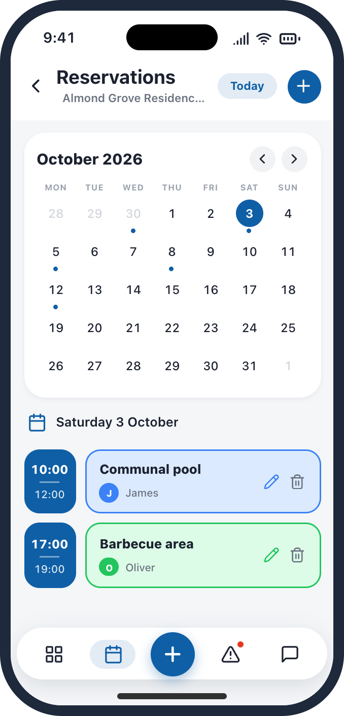 Shared-space booking screen