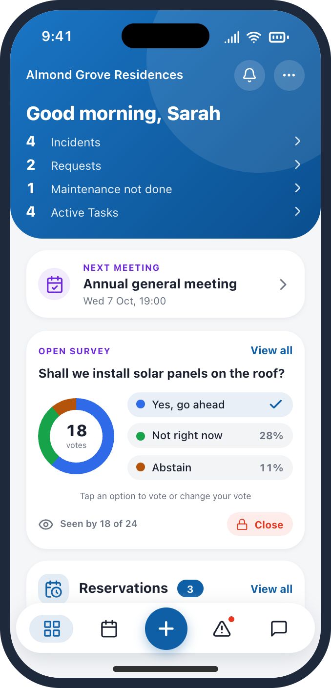 Vecinly app overview screen